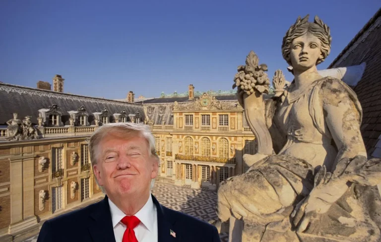 Table de conférence officielle illustrant l'exercice de la diplomatie entre les puissances mondiales à Versailles.