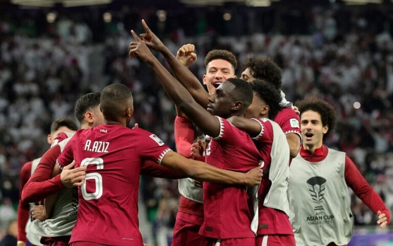Célébration du premier point du qatar en coupe du monde après le but égalisateur contre la Suisse