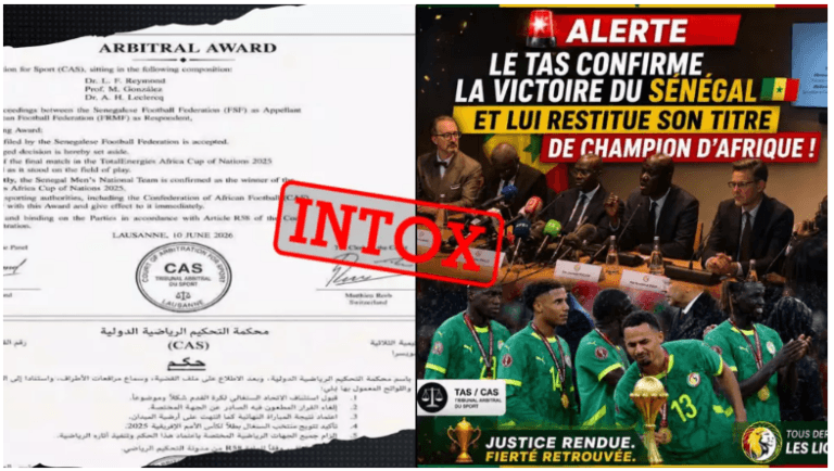 Un faux document du TAS attribue la victoire de la CAN au Sénégal face au Maroc. Découvrez les coulisses de cette infox explosive.