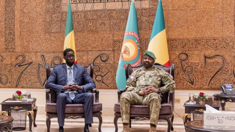 Rencontre entre Bassirou Diomaye Faye et Assimi Goïta pour le soutien Sénégal Mali.